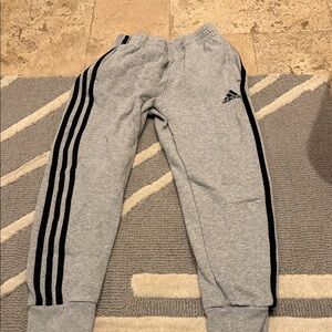 Adidas Kids Gray Joggers with Black Stripes
